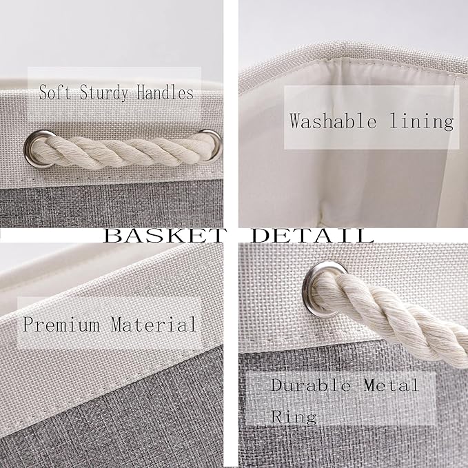 Bidtakay Baskets Set of 3 Storage Baskets for Organizing Large Fabric Storage Bins for Shelves Decorative Canvas Bins Collapsible Empty Baskets for Closet,Nursery,Clothes,Toys,Shoes(White&Grey)-Ruum Studio Home
