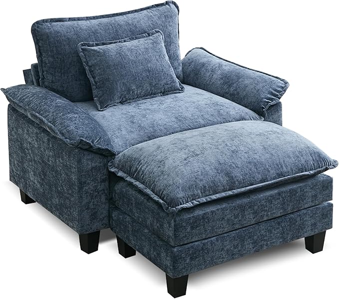 URRED Modular Sectional Sofa Comfy Cloud Couch, Modern Chenille Sofa Sleeper Deep Seat Couches with Ottoman/Pillows for Living Room (Blue, 53''- Ottoman)-Ruum Studio Home