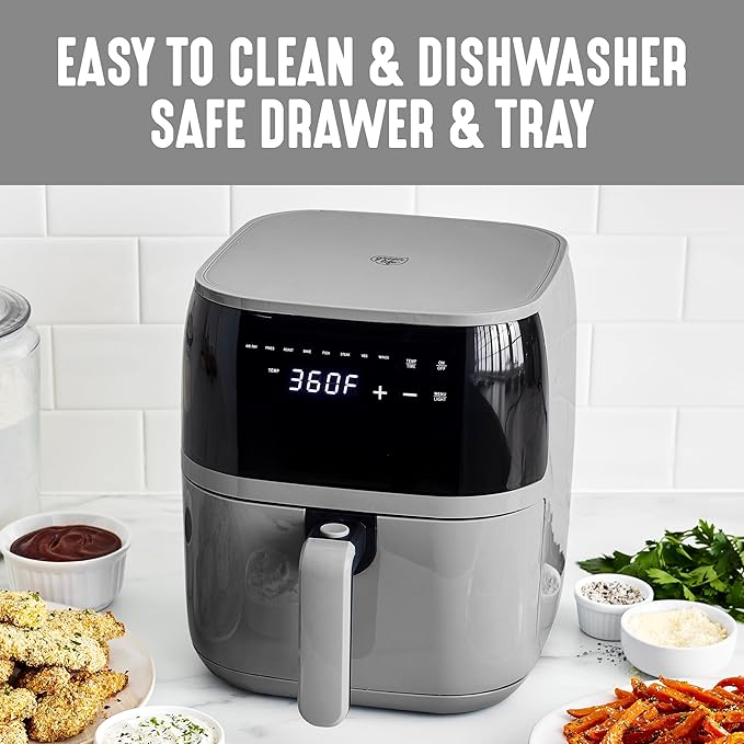 GreenLife Compact Electric Air Fryer Oven, 5.3 QT, PFAS-Free Ceramic Nonstick Drawer, 8 One Touch Digital Display, Easy View Window, Auto Shut-Off Timer, Dishwasher Safe Parts, 1500 Watts, Graphite-Ruum Studio Home