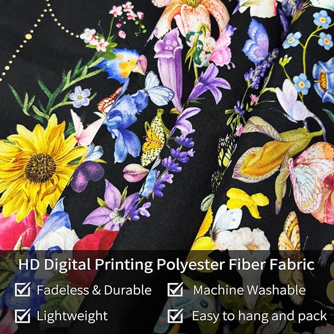 Damanse Butterfly Tapestry Wall Hanging Cute,Boho Wall Tapestry for Bedroom Aesthetic,Flower Living Room Decor for Teen Girls (Black, 59.80" x 78.70")-Ruum Studio Home