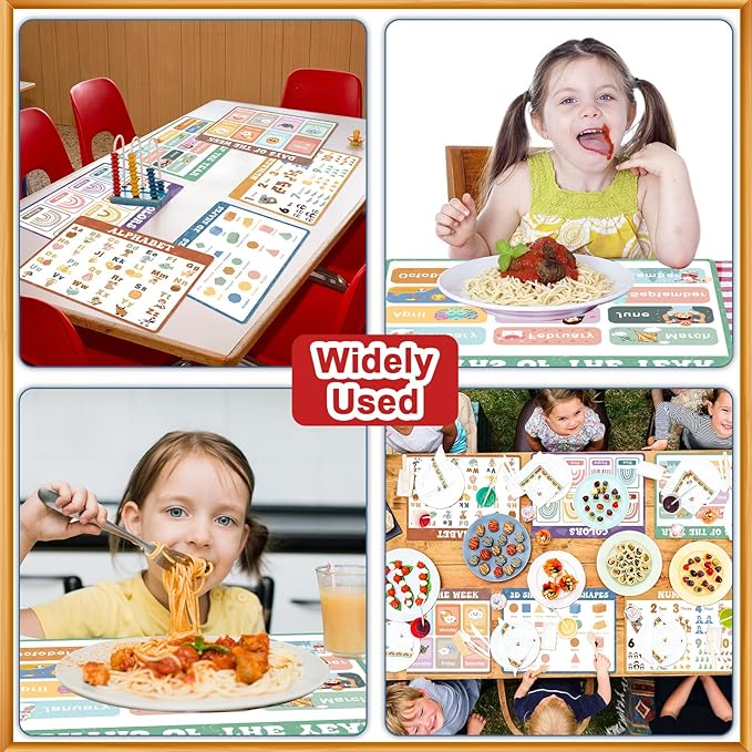 Educational Preschool Placemats for Kids Set of 6 Boho Toddler Plastic Placemat Reusable Washable Children Montessori Eat Table Mat for Homeschool Nursery Kindergarten Classroom Dining Table-Ruum Studio Home