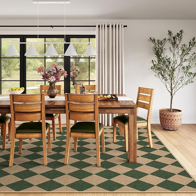 Lahome Checkered Washable Rugs 8x10, Easy Jute Rug for Living Room Patio, Farmhouse Neutral Indoor Outdoor Carpet Non Slip Non Shedding Floor Carpet for Office Deck Backyard-Ruum Studio Home