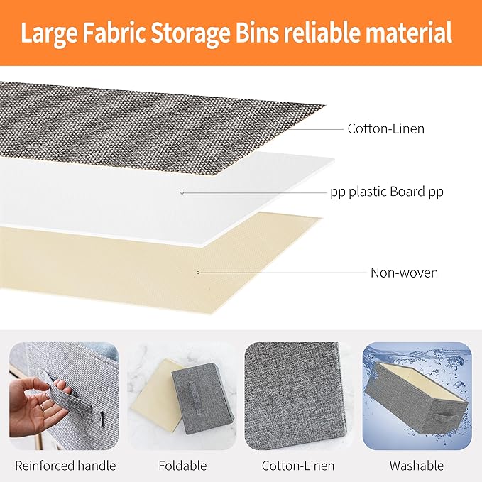 Linen Folding Storage Bins, 3 Pack Large Storage Baskets, Washable, Clothing Storage Bins with Handle, Closet Organizer for Storage Sweater,Sheets(dark grey, 18½"x11" x8½")-Ruum Studio Home
