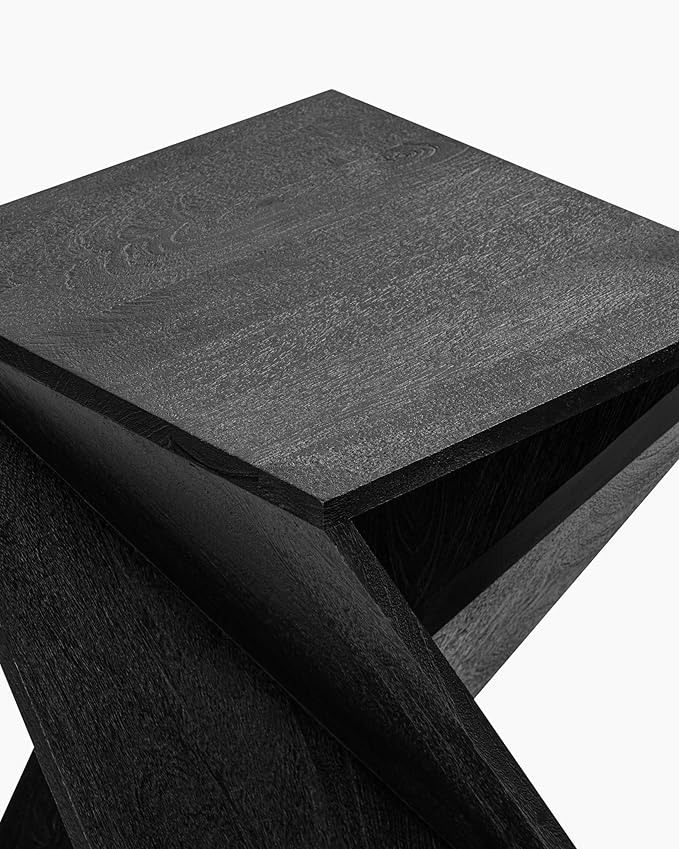 Modern Hand Made One-of-a-Kind Carved Mango Wood End Table, Farmhouse Side Table,Farmhouse End Table,Living Room,Bedroom, Accent Table, Contemporary Architectural Designed Black,Assembled-Ruum Studio Home