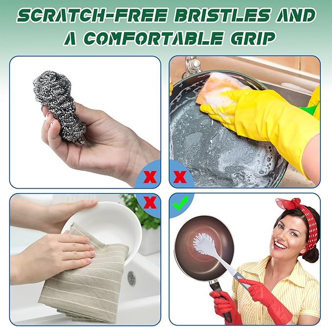 Hsei 20 Pcs Gray Kitchen Scrub Dish Brush Bulk with 11 Inch Handle Cleaning Dish Scrubber with Stiff Bristles Washing Scrub Brushes for Housekeeping for Pots and Pans, Kitchen Sink-Ruum Studio Home