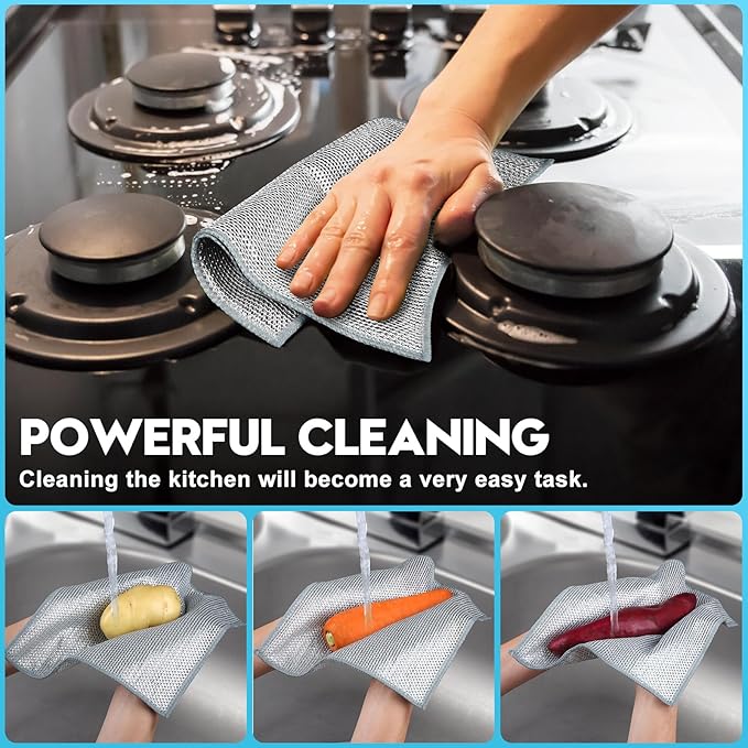 10 Pcs New Upgraded 3 Layers Non Scratch Wire Dishcloth, Multipurpose Wire Dishwashing Rags, Wet & Dry for Cookware, Sinks, Dishes, Stoves & Fireplaces 9.87“ x 9.87”-Ruum Studio Home