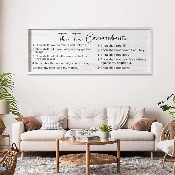 The Ten Commandments Rustic Bible Verse Framed Wall Art, 40''×15'' Positive Religious Christian Saying Sign for God Jesus Christ Prayer, Vintage Horizontal Holy Inspirational Catholic Scripture Decor-Ruum Studio Home
