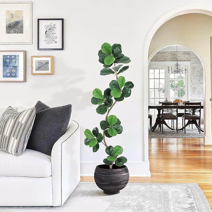 GarveeHome Fiddle Leaf Fig Artificial Tree with White Planter,6ft Faux Plants Indoor with Moss, Fake Rubber Tall Fake Floor Plant in Pot - Artificial Trees for Home Office Living Room Decor-Ruum Studio Home