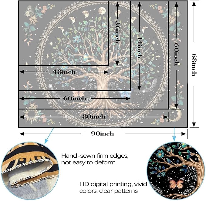 Lunerfex Tree of Life Tapastry Sun and Moon Tapastry Flower Boho Tree Mandala Wall Hanging for Bedroom and Living Room Decor Green Tree 70×90 Inches-Ruum Studio Home