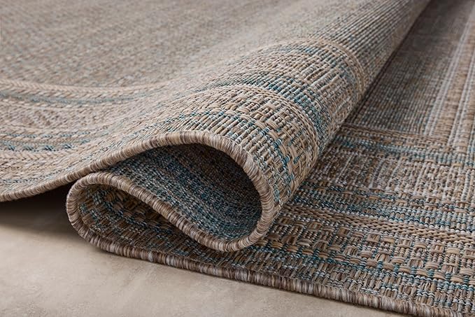 Loloi Amber Lewis Topanga Collection TOP-05 Natural/Teal 6'-7" x 9'-4" Indoor/Outdoor Area Rug-Ruum Studio Home