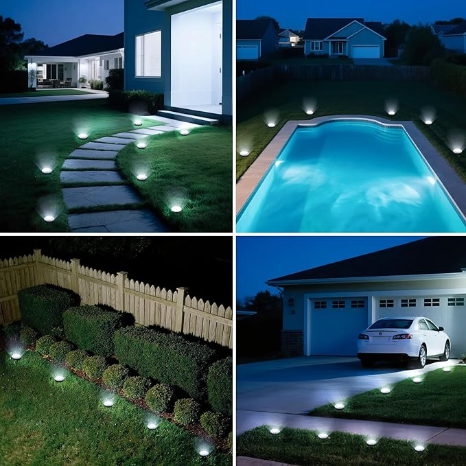 Mini Outdoor Solar Lights，4 Pqck Solar Garden Lights for Outside IP65 Waterproof, 8 LED Disc Landscape Lighting for Garden Yard Driveway Walkway Poolside Deck Lawn Patio,Cold White-Ruum Studio Home