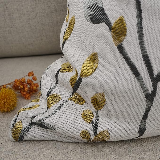 YOUR SMILE Classical Embroidery Jacquard Yellow/Gold Square Decorative Throw Pillow Case Cushion Cover,12x20 inch-Ruum Studio Home