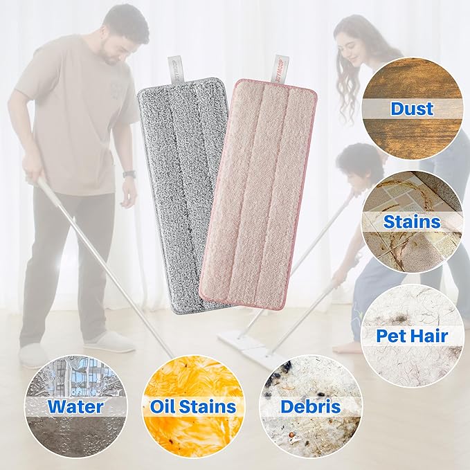 JOYMOOP Mop Replacement Pads, Reusable Microfiber Mop Pads for 13-inch Flat Mop and Mop Bucket Set, Pack of 4 Refills - Grey and Pink-Ruum Studio Home