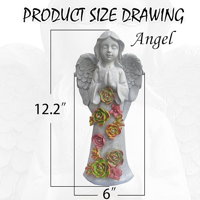 Angel Solar Garden Outdoor Statues with Succulent Plants and 6 LED Lights– Outside Solar Garden Decor Figurines -Remembrance & Sympathy Gifts Decorations-Ruum Studio Home
