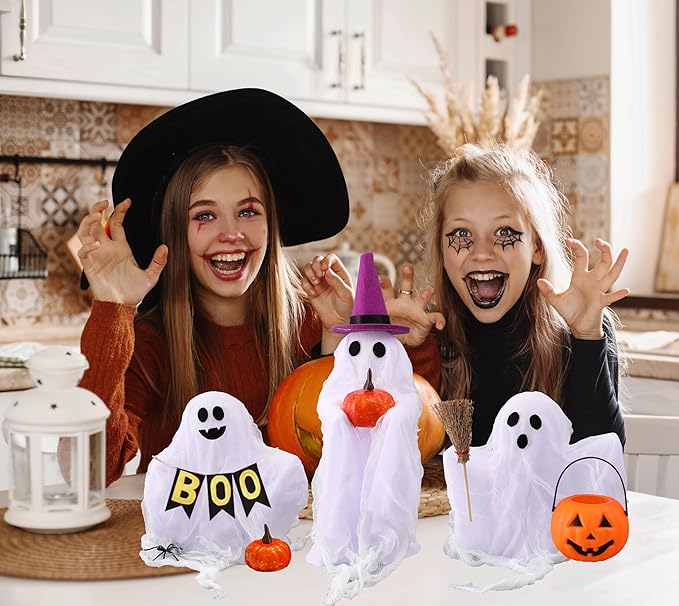 Halloween Decorations - Set of 3 Cute Spooky Ghosts Crafts - Ghost Decorations Indoor Halloween Decor for Party Table Home Room Kitchen Office-Ruum Studio Home