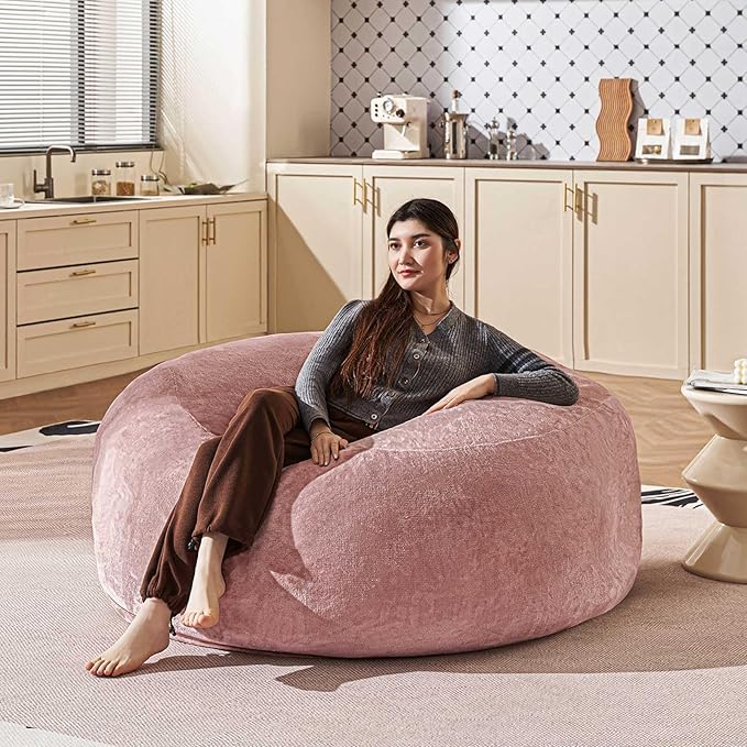 Bean Bag Chair 4Ft, Memory Foam Filled, Large Beanbag Chairs for Adults and Teens, Soft Sofa with Removable Flannel Cover, Round Couch for Living Room Bedroom College Dorm (Pink, 4FT-47×47"×24")-Ruum Studio Home