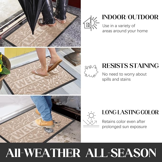 Yimobra Door Mat Indoor Outdoor Entrance, Non Slip Welcome Front Doormats, Heavy Duty Rubber Backing, Stain and Fade Resistant, Low Profile, Easy Clean Patio Garage Floor Mats, 47 x 32, Beige-Ruum Studio Home