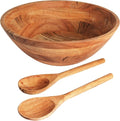 Luxe Designs Wooden Salad Bowl Set - Food Safe & Sustainable Decorative Bowl - Wood Bowl for Fruits, & Salads - Easy to Clean Large Salad Bowls Set w/Spoon, Fork – Wooden Bowls for Food (Natural)-Ruum Studio Home