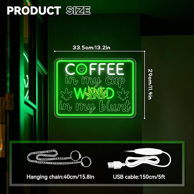 Coffee Neon Sign, Leaf Neon Signs for Wall Decor, Dimmable Acrylic Neon Lights for Coffee Bar Coffee Shop Bar Pub Club Bistro Man Cave Restaurant Game Room Hotel-Ruum Studio Home