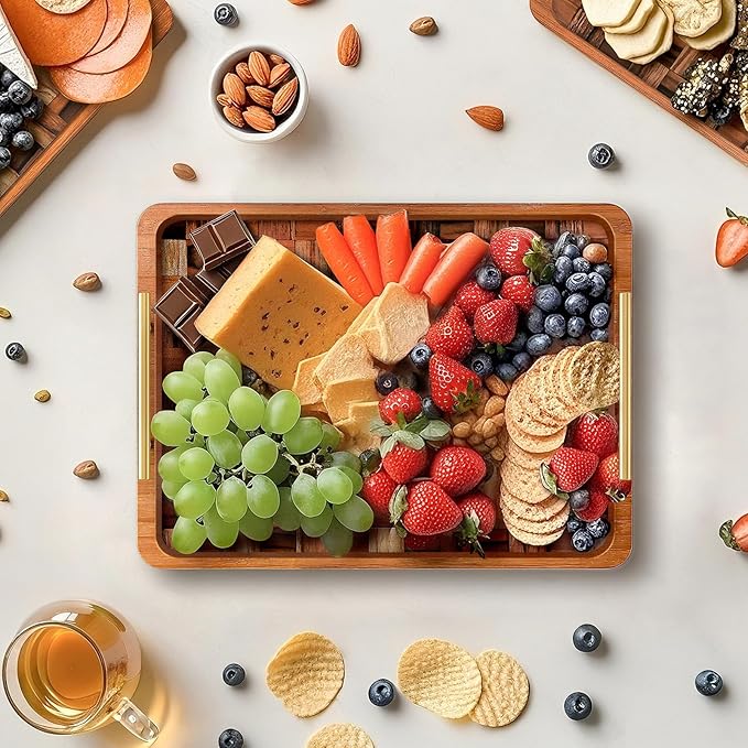 Wooden Serving Tray with Handles Mat, Decorative Coffee Table Trays, Wood Ottoman Tray for Serving Food Drink Breakfast Dinner,1 Pcs-Ruum Studio Home