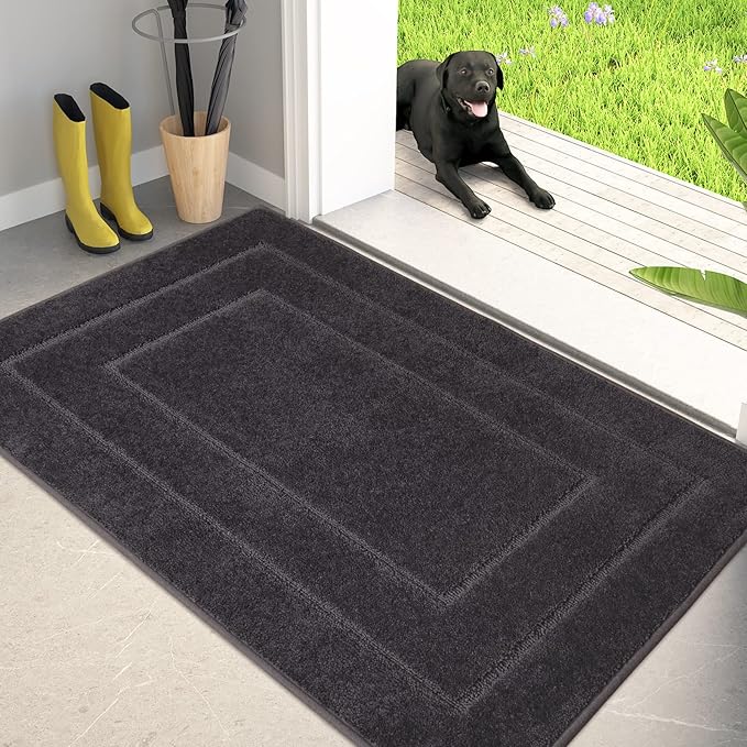 PURRUGS Dirt Trapping Door Mat 34" x 59", Non-Slip/Skid Machine Washable Entryway Area Rug, Dog Doormat, Super Absorbent Welcome Mat for Muddy Wet Shoes and Paws, Charcoal-Ruum Studio Home