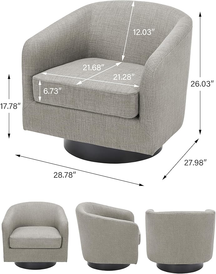 Swivel Barrel Accent Chair, Modern Round Linen Arm Chair for Living Room, Bedroom, Comfy Club Reading Chairs for Adults（Linen Fabric, Khaki, Set of 1-Ruum Studio Home