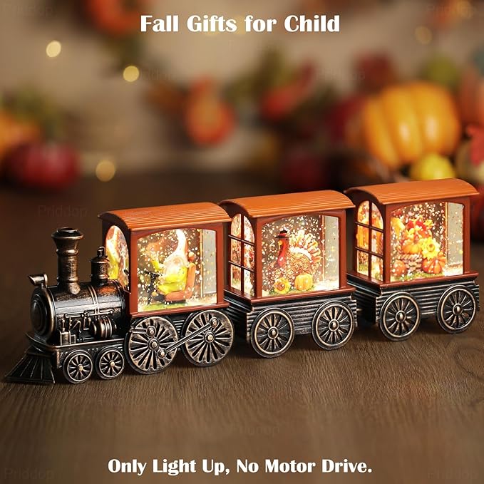 Fall Snow Globe Train Gnome Turkey Pumpkin Classic Relief Texture Battery Powered LED Glitter Fall Decorations for Home Autumn Harvest Thanksgiving Gifts-Ruum Studio Home