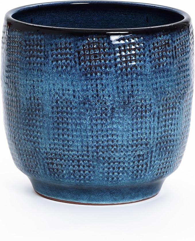 LuxenHome 12" Dia Large Ceramic Pots for Plants, Ocean Blue Glazed Planters for Outdoor Plants, Round Indoor Flower Pots with Drainage Hole and Rubber Plug for Home Garden Patio-Ruum Studio Home