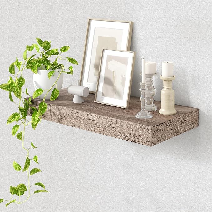 Deep Floating Shelves for Wall | 24 Inch Wide x 12 Inch Deep Floating Shelves | 24W x 12D Rustic Grey Wood Wide Wall Shelves | Bookshelf Laundry Shelf TV Shelf-Ruum Studio Home