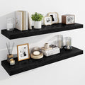 Marsmiles 39" Floating Shelves for Wall, Wooden Shelves with Invisible Brackets Set of 2, Rustic Farmhouse Wall Mounted Shelf for Kitchen Bathroom Living Room Study, Black-Ruum Studio Home