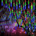Meteor Shower Lights Outdoor Christmas Lights 24-Tube 576LEDs Snow Falling Rain Cascading Icicle Light for Christmas Tree Decorations Wedding Party Holiday Garden Decor, UL Plug Multi Color-Ruum Studio Home