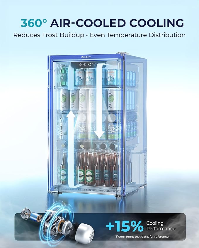 EUHOMY Beverage Refrigerator and Cooler, 128 Can Mini fridge with Glass Door, Small Refrigerator with Adjustable Shelves for Soda Beer or Wine, Perfect for Home/Bar/Office, Silver-Ruum Studio Home