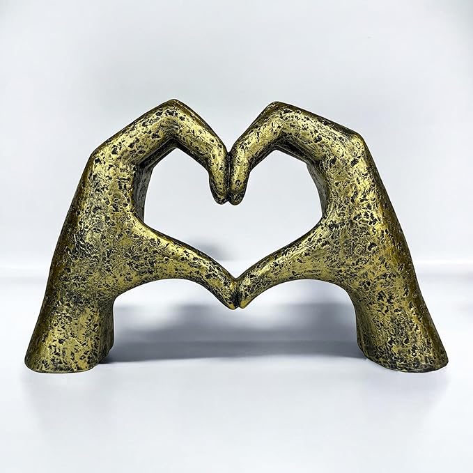 Top Brass Large Rustic Heart Hands Sculpture, 9 3/4” Resin Love Statue – Romantic Decor Accent for Shelf or Mantel – Perfect for Wedding, Valentine's Day or Anniversary (Weathered Bronze)-Ruum Studio Home