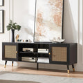 JYED Mid Century Modern TV Stand and Console for TVs Up to 75" - Black Entertainment Center, 2 Gold Metal Mesh Doors & MDF Wood Grain, 15.8" D x 66" W x 23.5" H-Ruum Studio Home