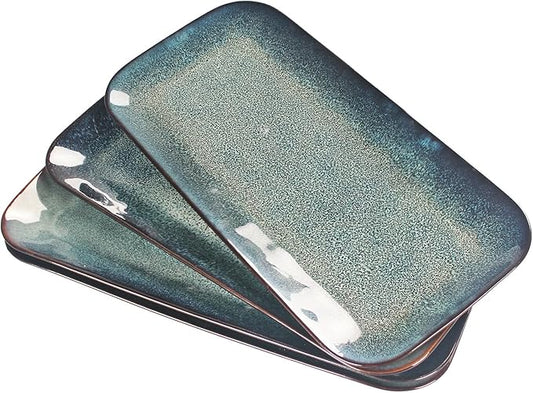 Serving Platters Set of 4, Rectangular Serving Plates, Serving Trays for Entertaining Party, Microwave,Oven,Dishwasher Safe,Kitchen Dinnerware, Blue reactive glaze 12.7 Inch-Ruum Studio Home