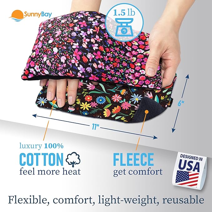 SunnyBay Small Microwave Heating Pad, Microwavable Versatile Cold/Heated Neck and Shoulder Wrap for Back Pain and More, Moist Heat Cotton-Fleece Pad, 6x11 Inches, Meadow & Melody Flowers, Pack of 2-Ruum Studio Home