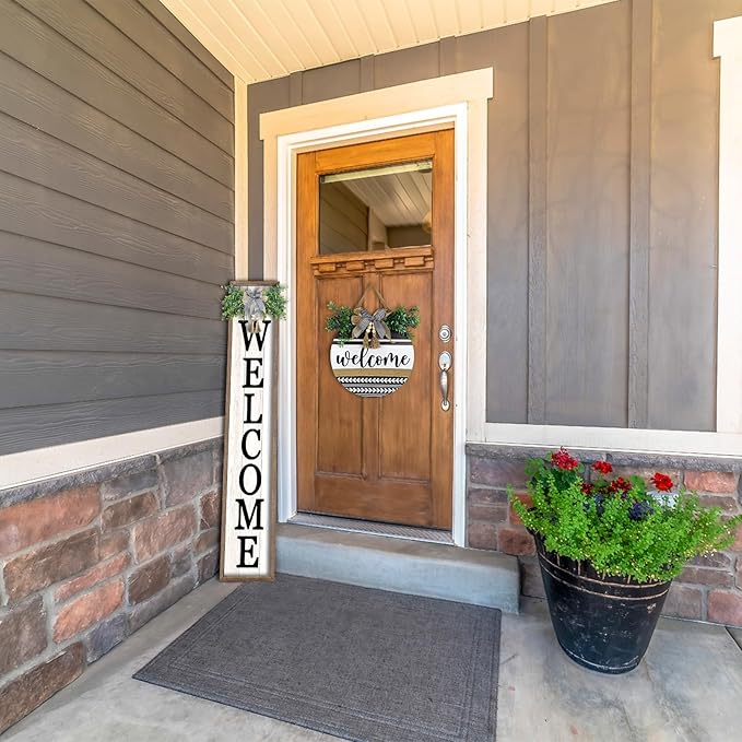 Surfapans Welcome Sign for Front porch Standing 45"X9"Large Wood Frame Outdoor Tall Welcome Signs Vertical Decor for Farmhouse Rustic Home Modern Outside Front Door Wall Decorations (Wood White)-Ruum Studio Home