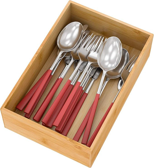 Bamboo Kitchen Drawer Organizer, Wooden Storage Box for Utensil Organizer Silverware Tray Cutlery Holder Flatware Containers - Multi-Use Deep Drawer Dividers Organizer for Bathroom, Jewelry (9"6"2.5")-Ruum Studio Home