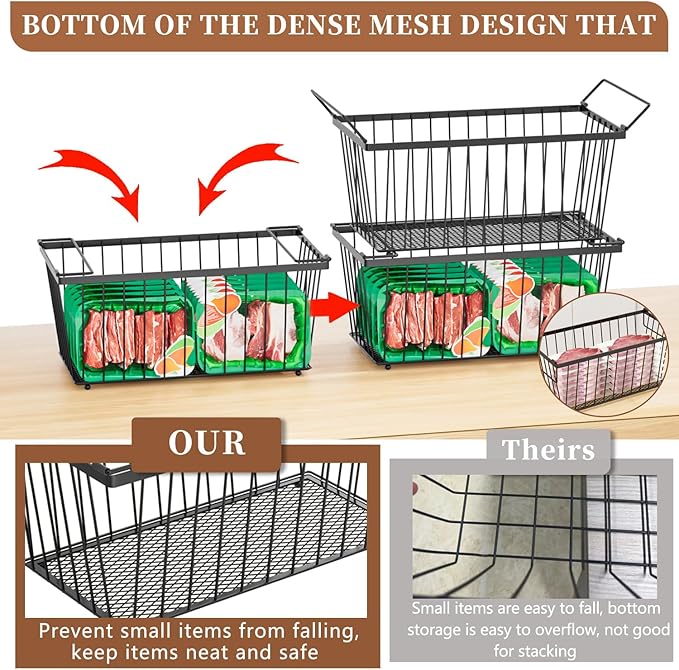 5 Pack Stackable Deep Freezer Organizer Bins ，Upgraded Bottom Leak-Proof net，Encryption and Hardening ， Freezer Organizer Bins for 5 to 7 Cu.FT Small Chest Freezer， Easy Get Bottom Foods-Ruum Studio Home