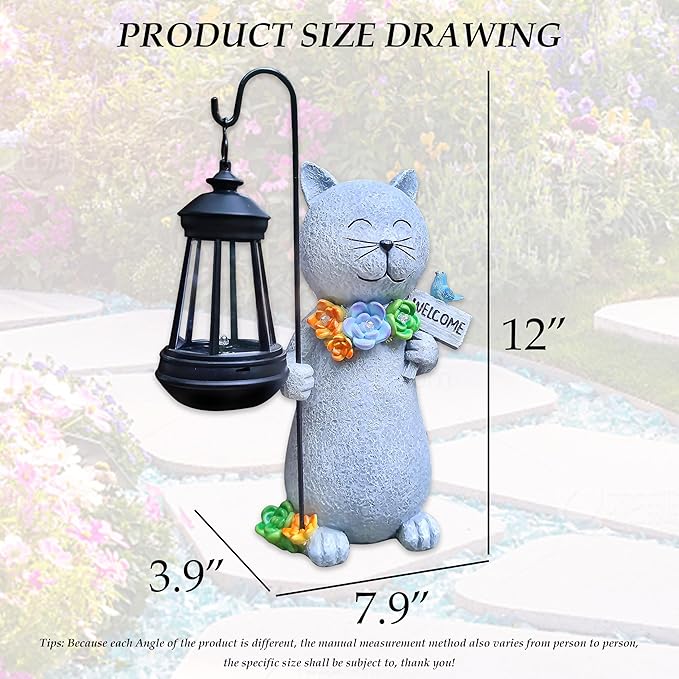 Solar Cat Garden Statues Outdoor Décor with Lantern- Cat Figurines Solar LED Light Lawn Ornaments - Yard Decorations for Patio, Balcony, Backyard -Unique House Warming Gifts for Mom-Ruum Studio Home