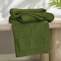 Amélie Home Chenille Knit Throw Blanket for Couch, Checkered Texture Decorative Soft Blanket for Sofa, Bed & Living Room, 50"x60", Olive Green-Ruum Studio Home