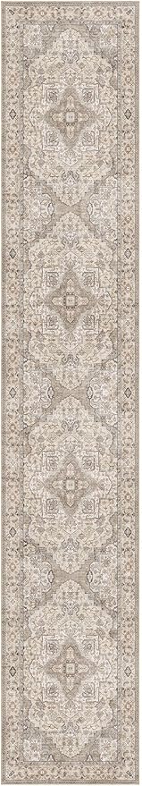 Washable 2.6x14 Runner Rug - Area Rugs Neutral Vintage Distressed Floral Farmhouse Boho Large Soft Floor Rug Indoor Carpet for Hallway Entryway Home - Brown/Multi-Ruum Studio Home
