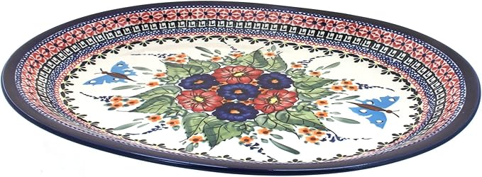 Blue Rose Polish Pottery Floral Butterfly Large Serving Platter-Ruum Studio Home