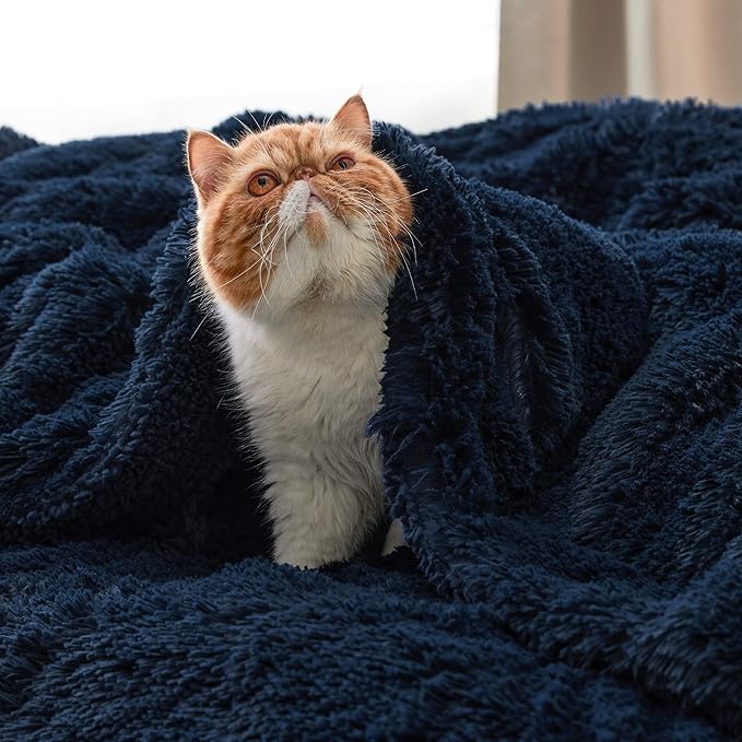 Bedsure GentleSoft Fluffy Navy Blue Throw Blanket for Couch, Dark Blue Gifts for Men, Women, Soft Sherpa Fleece Thick Warm Faux Fur Throw Blanket, Fuzzy Plush Cozy Gifts for Dad Grandpa, 50x60-Ruum Studio Home