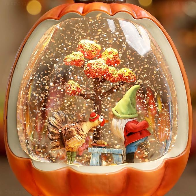 Fall Snow Globe Pumpkin Fall Decorations for Home Gnome Turkey Swirling Glitter Timer Thanksgiving Gift Autumn Harvest Fall Decor-Ruum Studio Home