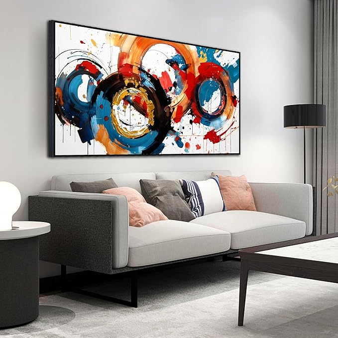 Abstract Wall Art With Black Wood Frames Large Canvas Prints Modern Living Room Bedroom Home Office Wall Decor Framed Colorful Circle Abstract Picture Ready to Hang Size 30x60-Ruum Studio Home