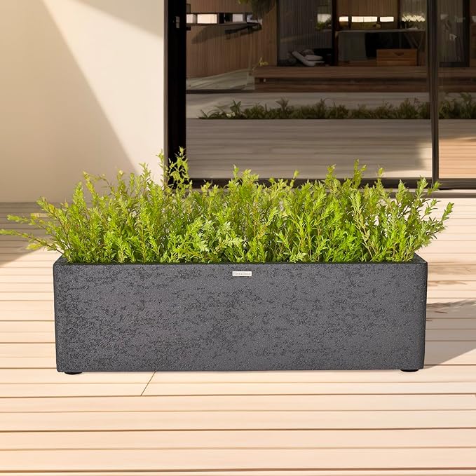 31 Inch Rectangular Concrete Planter,Durable All-Weather Use with Drainage Holes,Large Rectangular Planter for Outdoor Indoor Plants-Ruum Studio Home