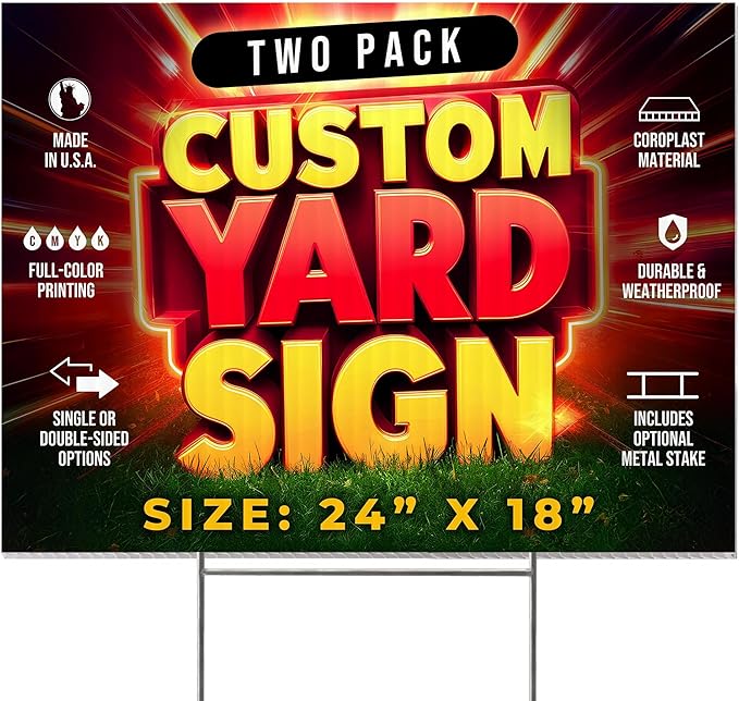 2 Pack 24"x18" Custom Yard Signs with Stakes, Personalized Yard Signs for Outdoors, Customized Full Color Print Corrugated Signs for Business-Ruum Studio Home