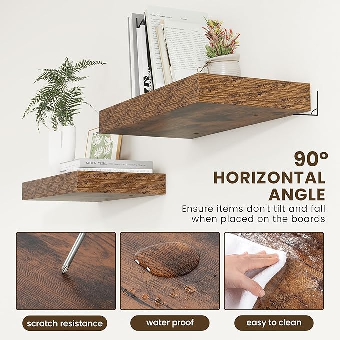 Deep Floating Shelves for Wall | 24 Inch Wide x 12 Inch Deep Floating Shelves | 24W x 12D Rustic Wood Wide Wall Shelves | Bookshelf Laundry Shelf TV Shelf-Ruum Studio Home