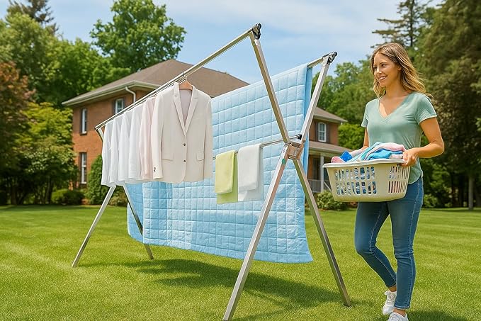 Clothes Drying Rack Folding Indoor Outdoor, Foldable Portable Laundry Drying Rack, Heavy Duty Laundry Hanger Dryer Rack with 20 Hooks (79.55'')-Ruum Studio Home